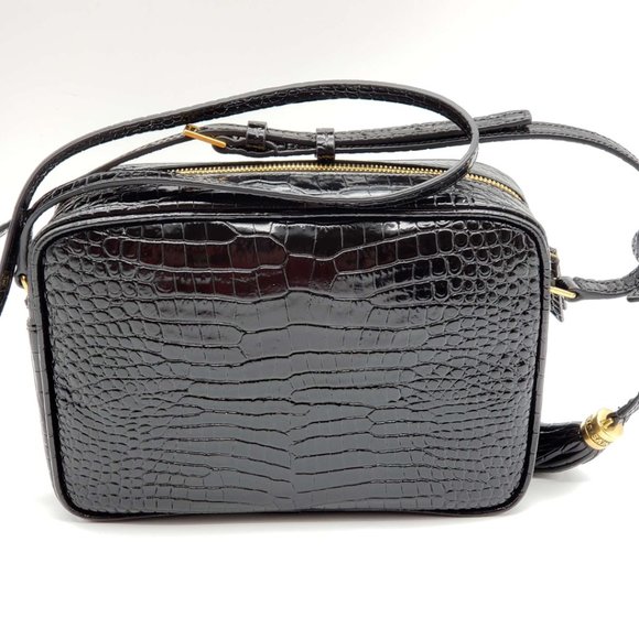 100% Authentic YSL Lou Camera Bag Embossed in Crododile Shiny Black Leather  Bag - Picture 3 of 12